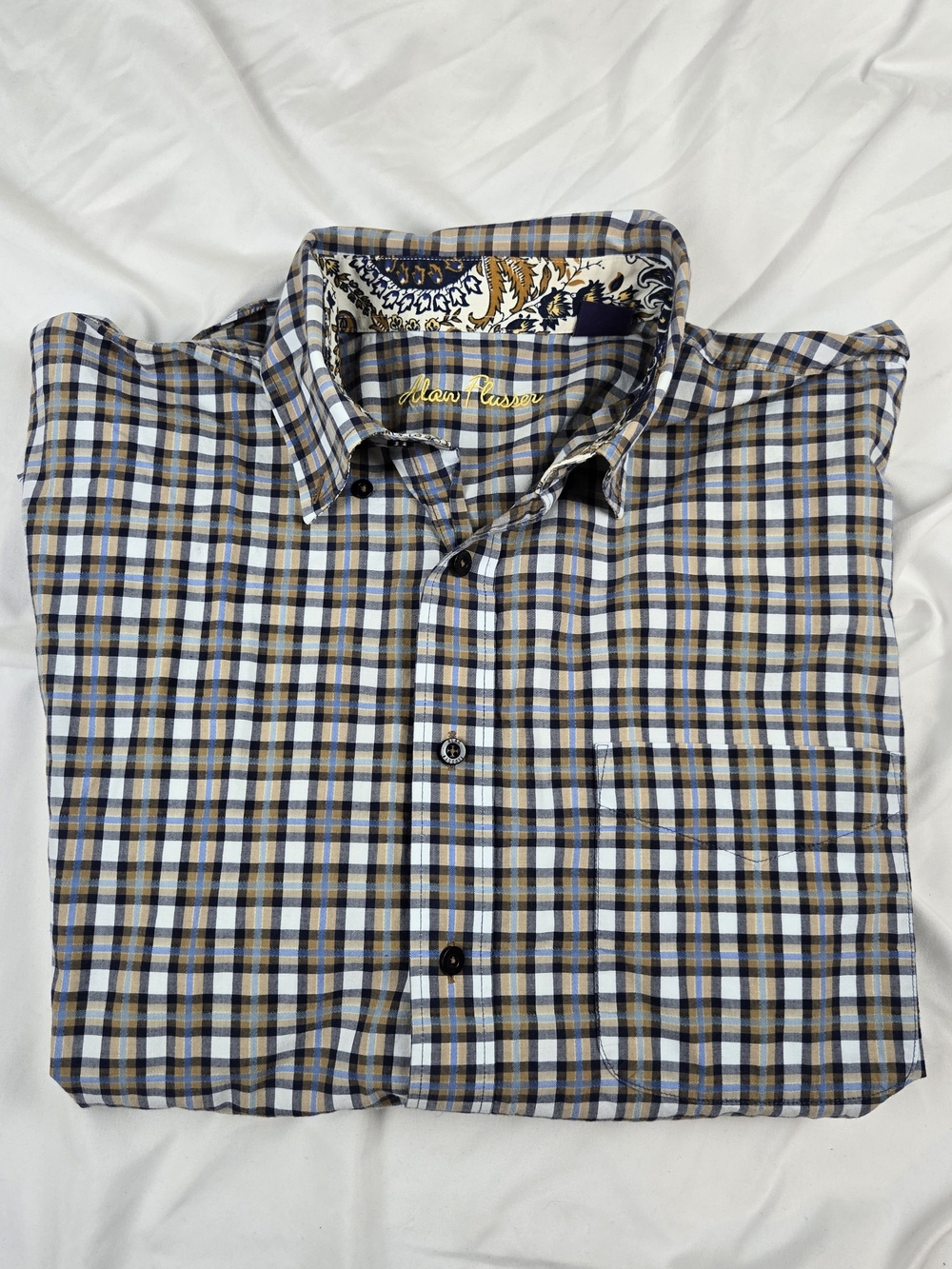 Alan Flusser Men's Plaid Button Down Shirt 100% Cotton Long Sleeve Large